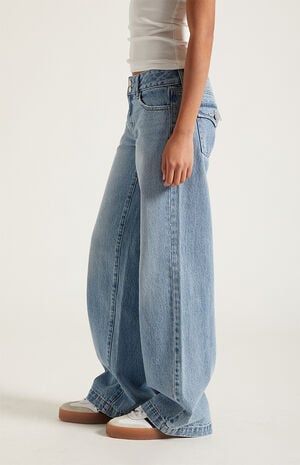 Casey Low Rise Baggy Jeans Double Button Medium Indigo image number 3