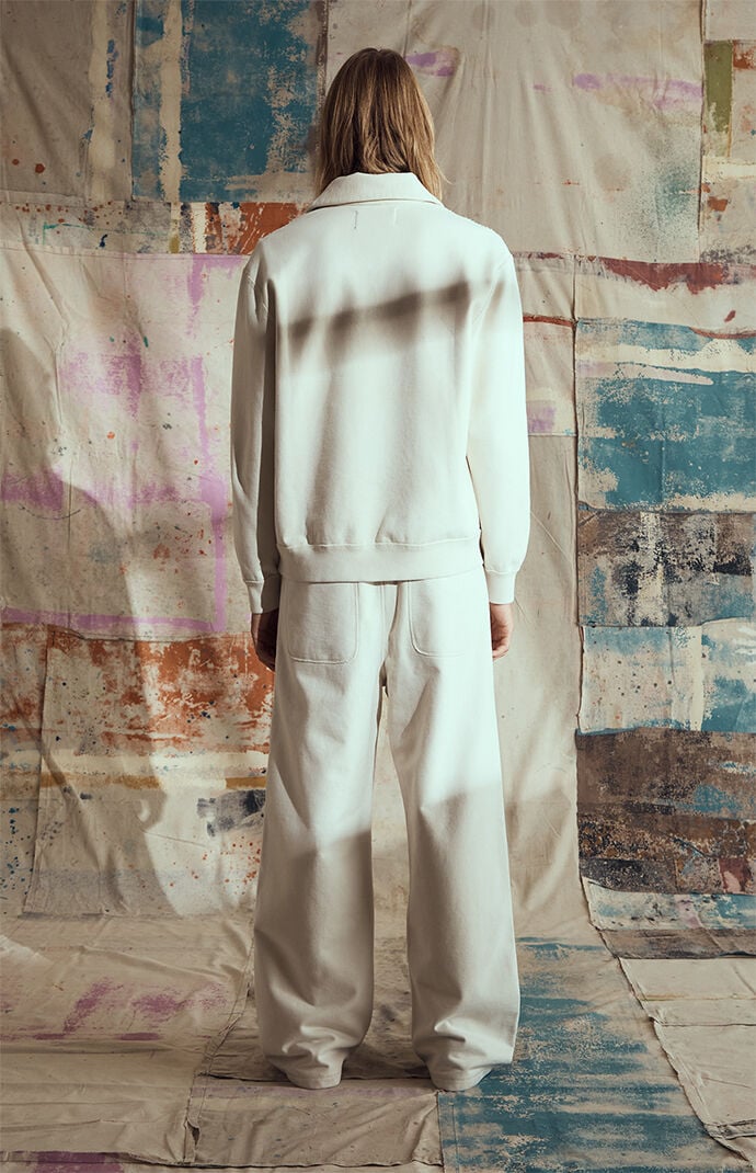 FIELD OF STUDY by Pacsun Cream Embroidered Quarter Zip Sweatshirt