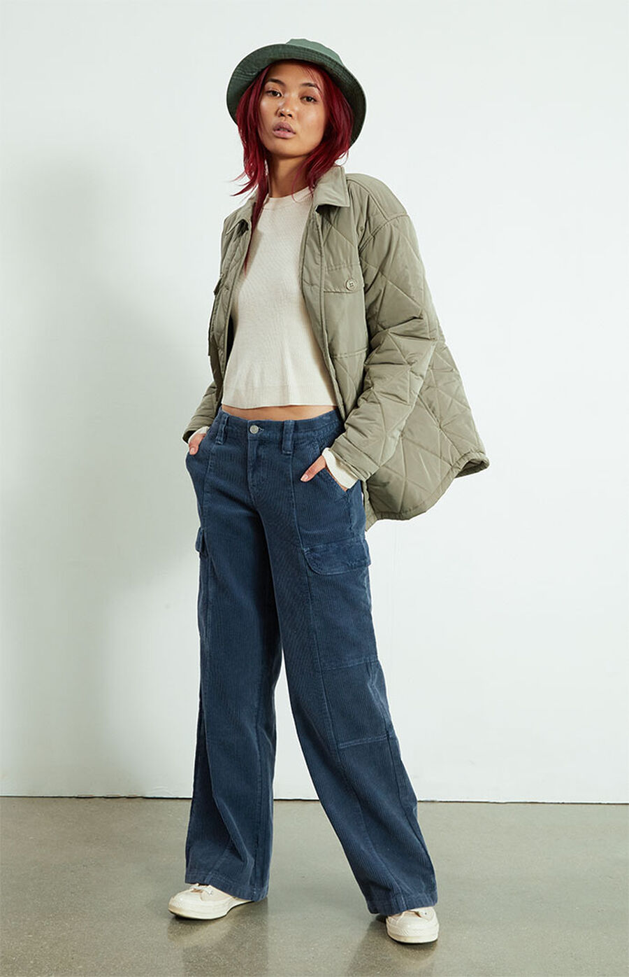 PacSun Navy Corduroy Low Rise Puddle Cargo Pants PacSun