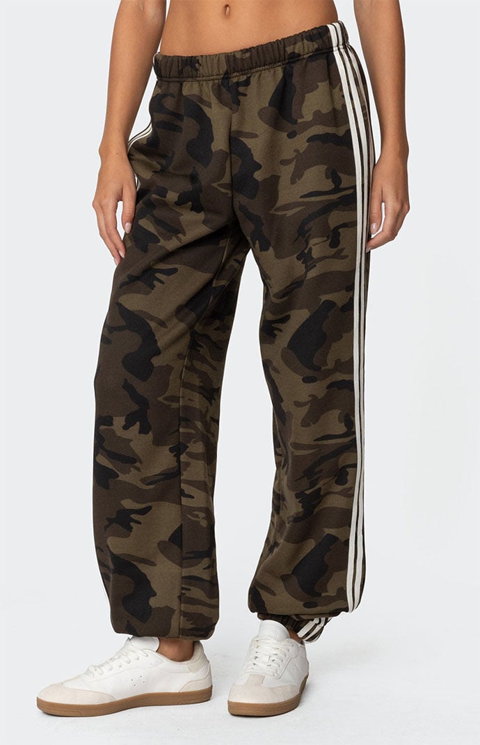 Edikted Camo Contrast Striped Sweatpants | PacSun