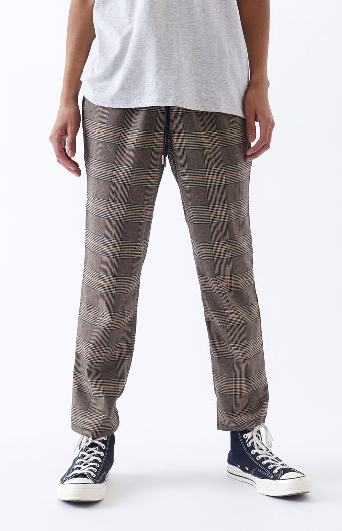 brown plaid skinny pants