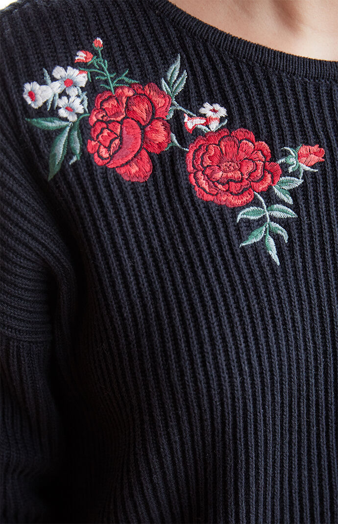 LA Hearts Embroidered Ribbed Pullover Sweater at