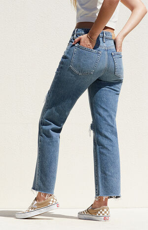 Medium Indigo Ripped '90s Straight Leg Jeans image number 4
