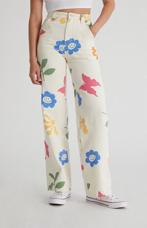 PacSun White Floral Ultra High Waisted Flare Pants