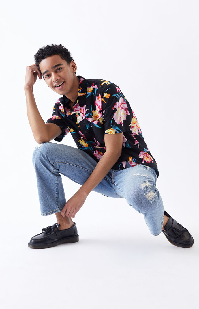 Akora Floral Short Sleeve Button Up Shirt