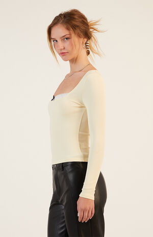Lace Trim Ribbed Long Sleeve Top image number 3