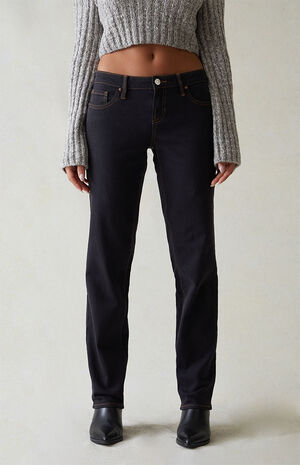 Stretch Black Low Rise Straight Leg Jeans image number 1