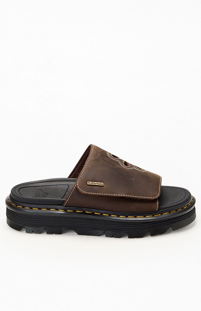 Dr Martens Women's Brown Leather Zebzag Flower Slide Sandals