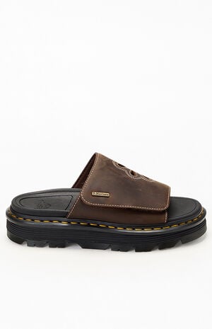 Women's Brown Leather Zebzag Flower Slide Sandals image number 1