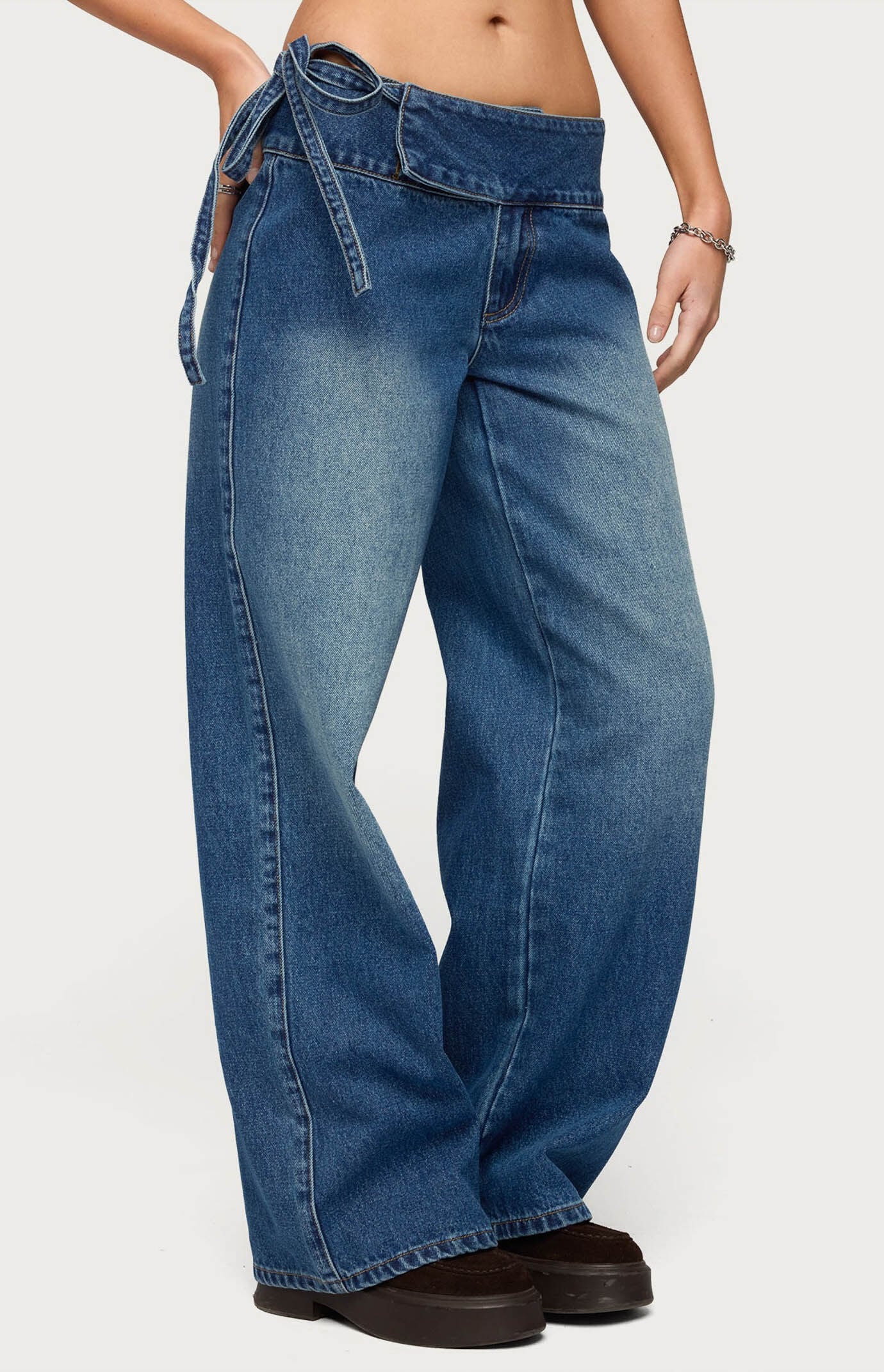 Edikted Cleo Tie Waist Low Rise Baggy Jeans