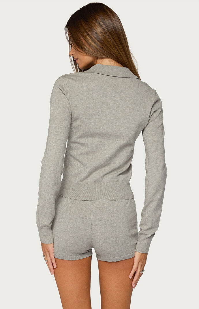 Edikted Edele Knit Long Sleeve Polo Top