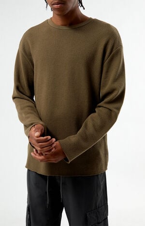 Brown Basic Waffle Knit Long Sleeve Shirt&nbsp; image number 2