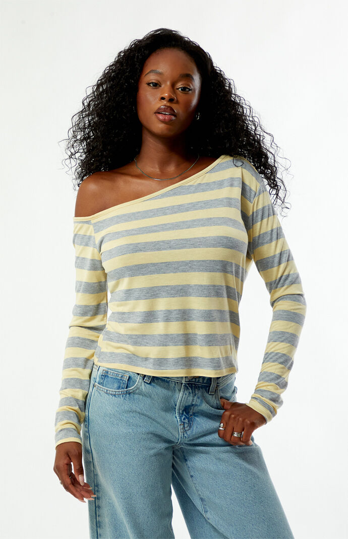 Your Favorite Olivia Striped Long Sleeve Off-The-Shoulder Top | Pacsun