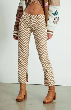 Brown Chevron Low Rise Straight Leg Jeans image number 3