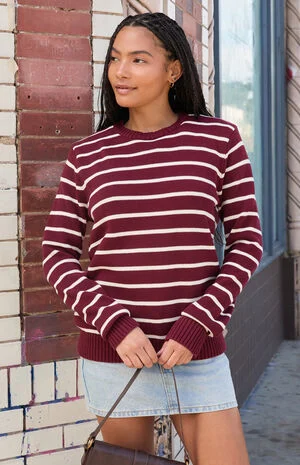 Burgundy Thin Stripe Crew Neck Sweater image number 1