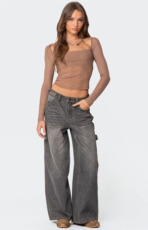 Baggy Washed Low Rise Carpenter Jeans image number 1