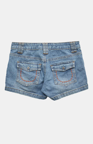 2000s Y2K Low Rise Micro Light Indigo Jean Shorts image number 2