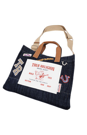 Andy Dark Denim Multi Patch Medium Tote Bag image number 9