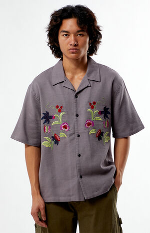 Floral Embroidery Oversized Resort Camp Shirt image number 1