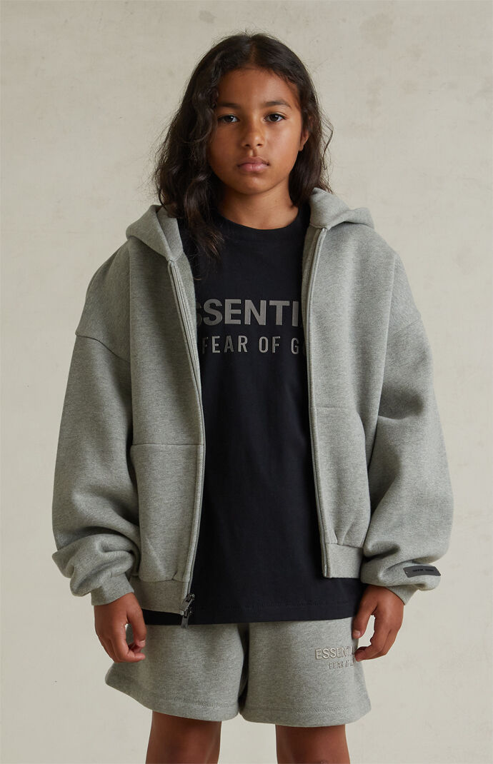 トップス ESSENTIALS HOODIE CONCRETE HEATHER Fear of God ESSENTIALS Concrete Heather Signature Classic Full Zip
