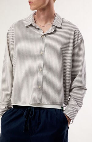 Brown & White Striped Davis Long Sleeve Cropped Shirt image number 2