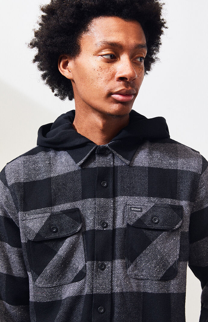 Black & Gray Bowery Hooded Flannel Shirt