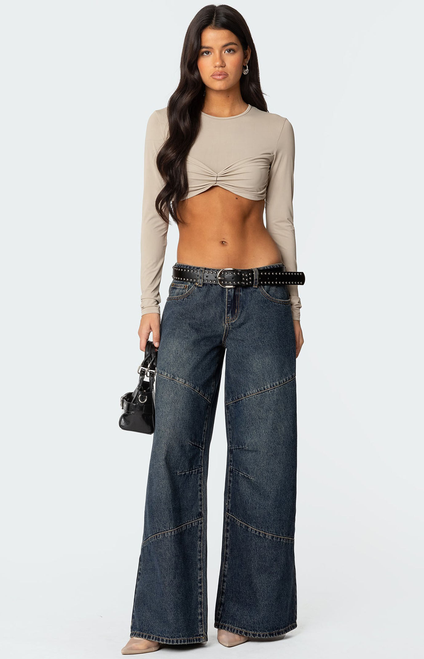 Edikted Gathered Long Sleeve Crop Top