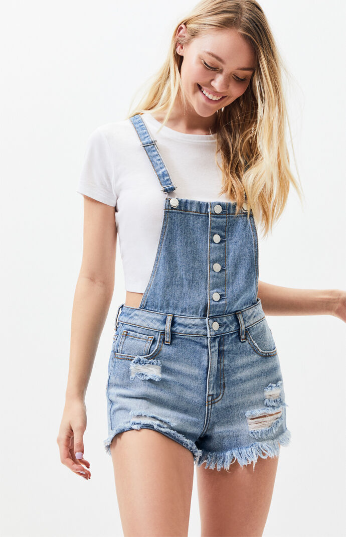 blue overall shorts