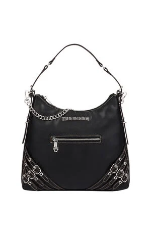 Black Triple Straps Large Faux Leather Hobo Bag image number 1