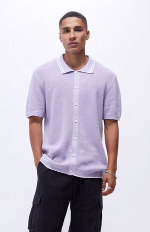 Lavender Open Knit Button Up Shirt image number 1