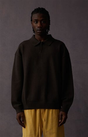 Off Black Long Sleeve Polo Sweater image number 2