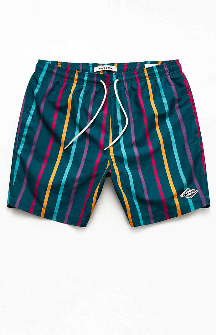 Multicolor Vertical Striped 17" Swim Trunks