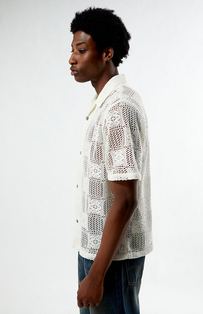 Pacsun Cream Open Knit Oversized Resort Camp Shirt | Pacsun