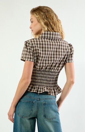 Honey Plaid Short Sleeve Polo Top image number 3