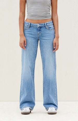 Medium Indigo Rivet Low Rise Girlfriend Jeans