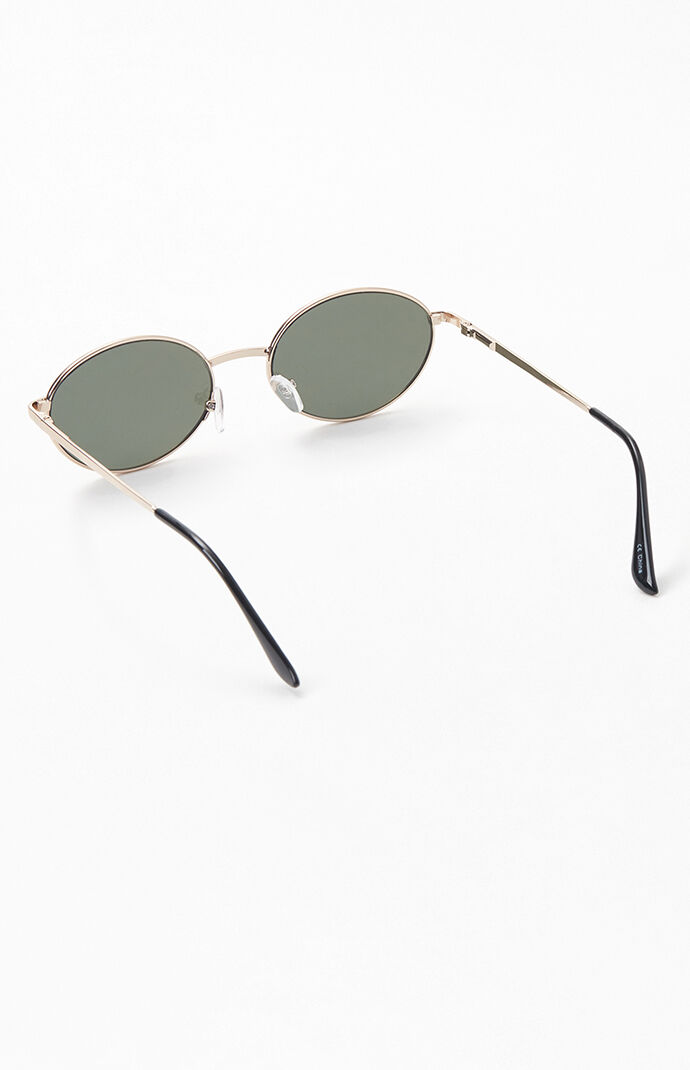 Green & Gold Metal Oval Sunglasses