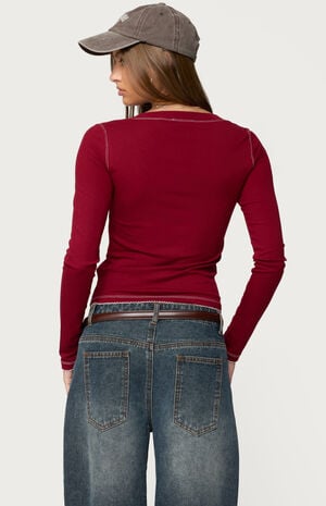 Yael Contrast Stitch Henley Top image number 3