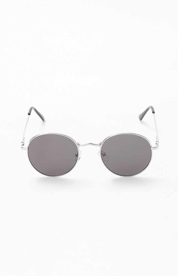 Silver & Black Round Metal Sunglasses