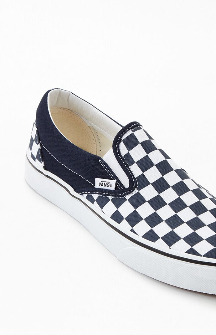 Vans Classic Checkerboard White Navy Slip On Shoes PacSun