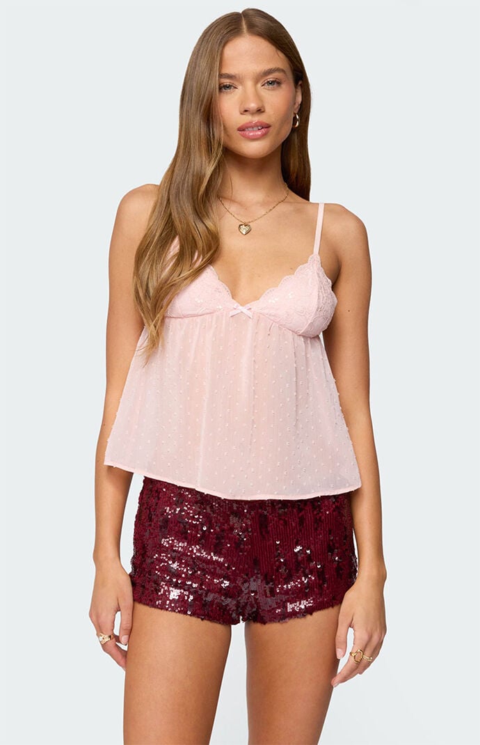 Edikted Dotted Chiffon Babydoll Tank Top