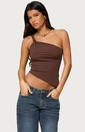 Knotted One Shoulder Asymmetric Top image number 1