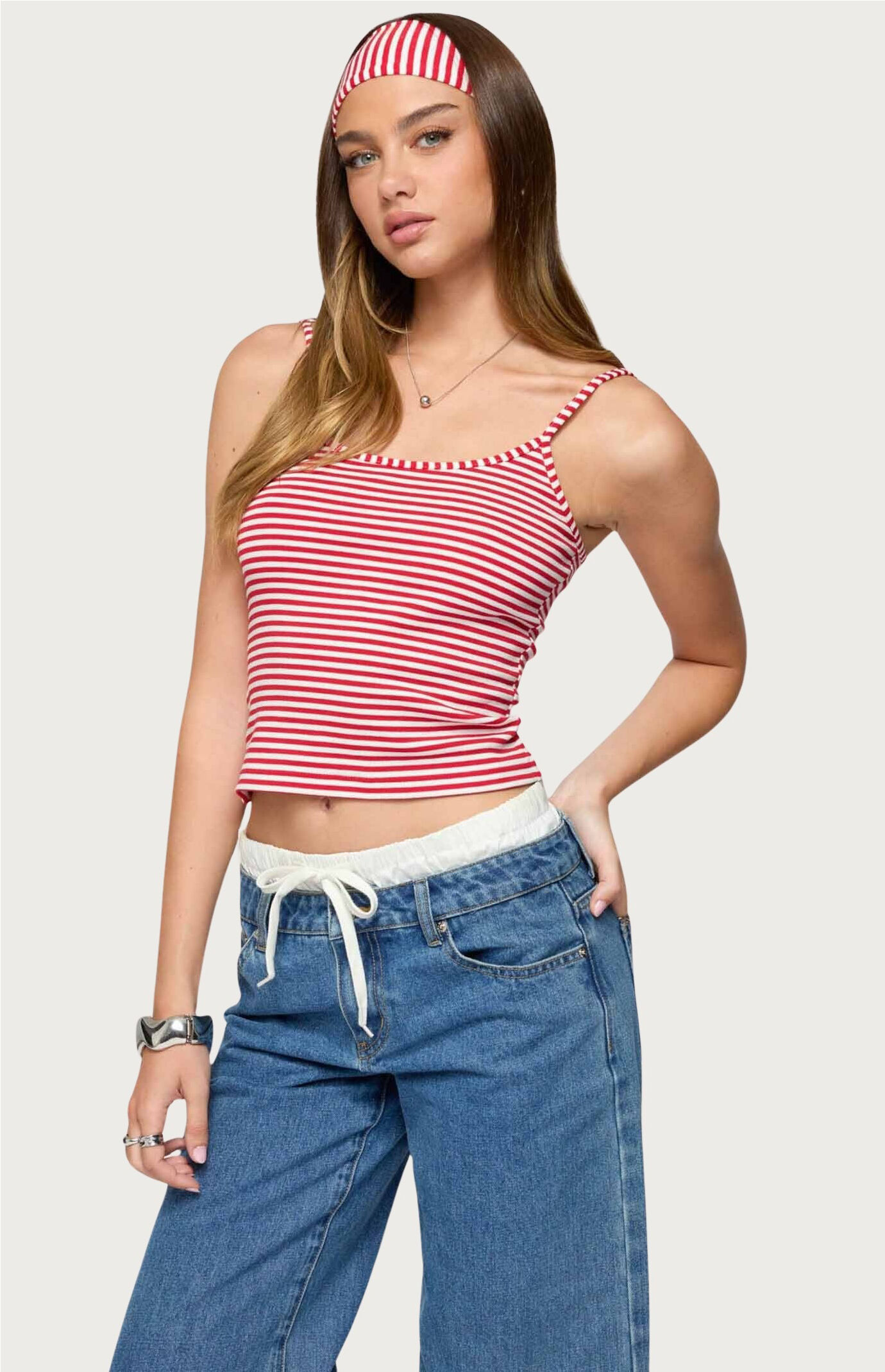 Edikted Two Piece Striped Headband Tank Top