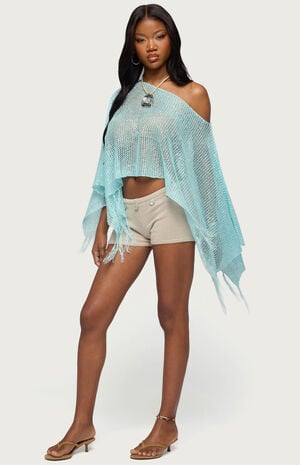 Sequin Fringe Knit Poncho image number 4
