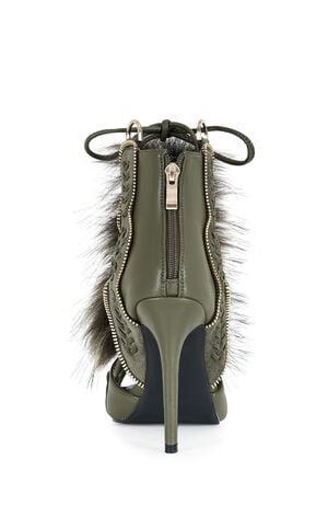 Women's Shainy Olive Faux Fur Gladiator Booties image number 3