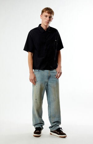 Medium Blue Distressed Baggy Jeans image number 1