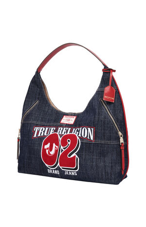 Varsity Logo Dark Denim Hobo Bag image number 3