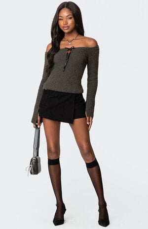 Keyhole Off Shoulder Ribbed Knit Top image number 5