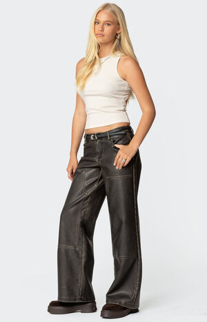 Vintage Washed Faux Leather Pants image number 3