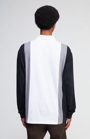 White & Black Colorblock Long Sleeve Rugby Shirt image number 4