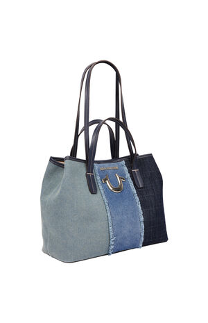 Frayed Denim Horseshoe Tote Bag image number 3